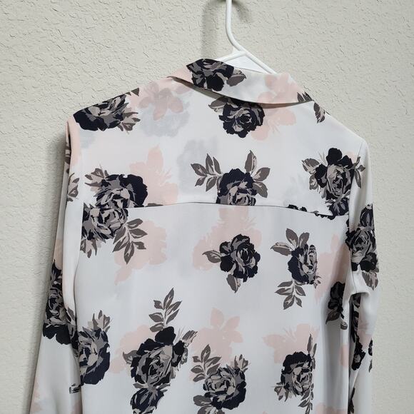 Candies Floral Blouse Womens Large V neck button up Long Sleeve Top - Picture 11 of 12
